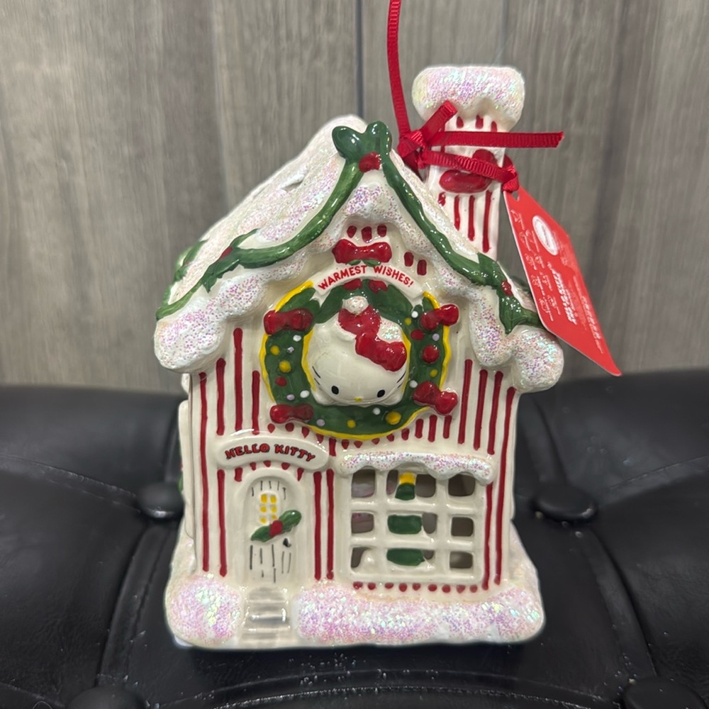 Blue Sky Clayworks Hello Kitty Red & White Striped Christmas Candle House